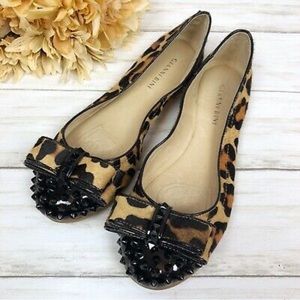 Gianni Bini Leopard Print Calf Hair Spiked Flats